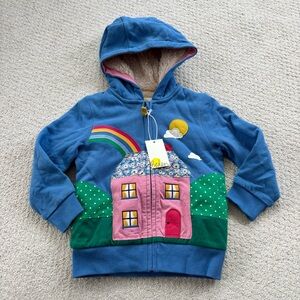 Mini Boden Blue Kids Sherpa house appliqué hoodie jacket